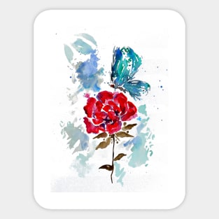 Rose and Butterfly Watercolor Sticker